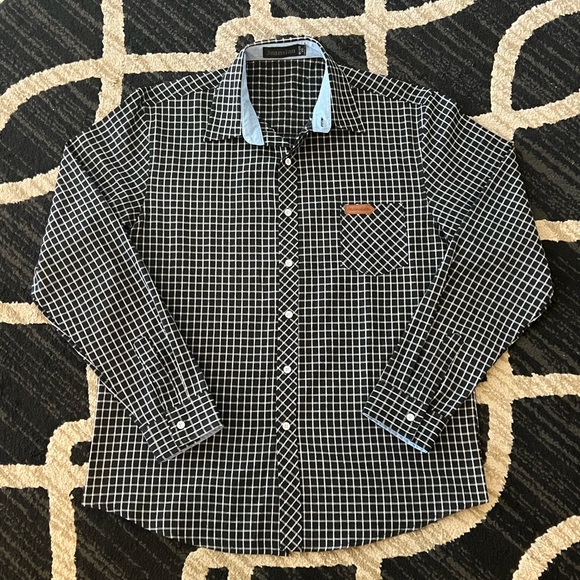 Jeansian Men's Slim Fit Long Sleeves Casual Button Down Dress Shirts-Black/White - Picture 3 of 5